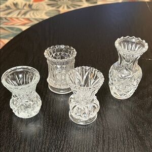 Vintage Antique Lot of 4 Clear Glass Toothpick Holders Small Mini Flower Vases